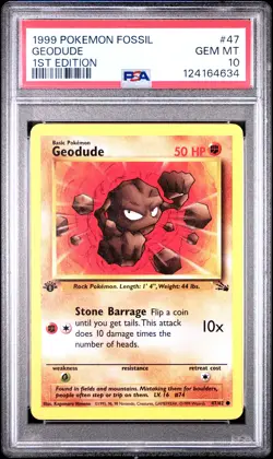 1999 POKEMON FOSSIL 1ST ED #47 GEODUDE PSA 10 - Image 1