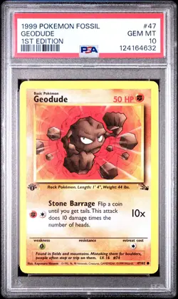 1999 POKEMON FOSSIL 1ST ED #47 GEODUDE PSA 10 - Image 1