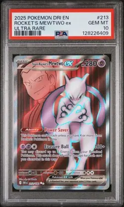 2025 POKEMON DRI EN-DESTINED RIVALS #213 ROCKET'S MEWTWO ex ULTRA RARE PSA 10 - Image 1