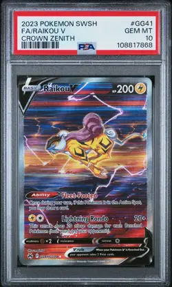 PSA 10 Raikou V GG41/GG70 Crown Zenith Galarian Gallery Holo Rare Pokemon Card - Image 1