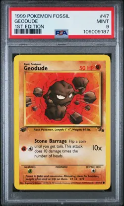 Pokemon Card Geodude 47/62 1st Edition Fossil Set 1999 PSA 9 MINT - Image 1
