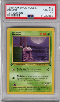 1999 Pokemon Fossil 48 Grimer 1st Edition PSA 10 Gem Mint - Image 1