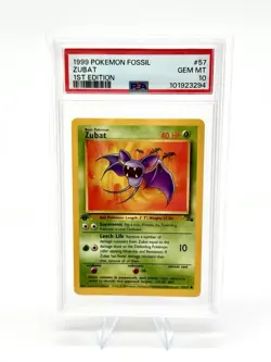 PSA 10 GEM MINT 1999 POKEMON FOSSIL 57 ZUBAT 1ST EDITION ENGLISH - Image 1