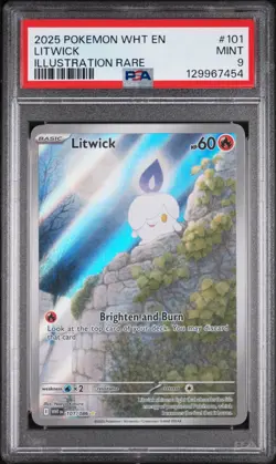 LITWICK #101 ILLUSTRATION RARE 2025 POKEMON WHT EN WHITE FLARE PSA 9 MINT - Image 1