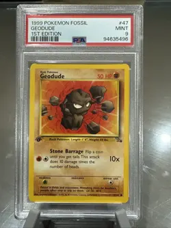 1999 Pokemon Fossil 1st Edition Geodude PSA 9 Gem Mint - Image 1