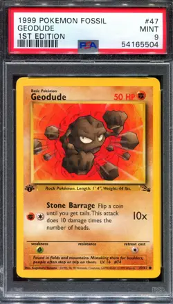PSA 9 Pokemon 1999 1st Edition Fossil Geodude #47 - Image 1
