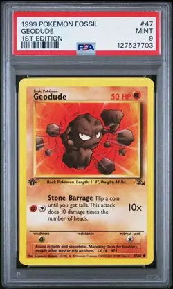 1999 POKEMON FOSSIL 1ST ED #47 GEODUDE PSA 9 - Image 1