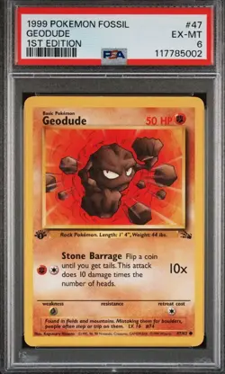 1999 POKEMON FOSSIL 47 GEODUDE 1ST EDITION PSA 6 - Image 1