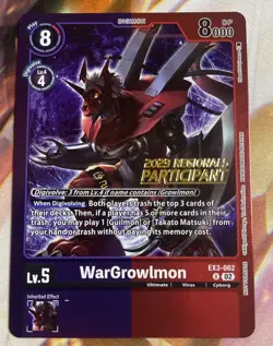 Digimon Card Game WarGrowlmon EX3-062 U 2023 Regionals Participant Stamp NM - Image 1