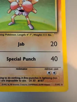 Pokemon TCG Hitmonchan Base Set 7/102 Holo 1999-2000 Wizards Base Set Copyright - Image 4