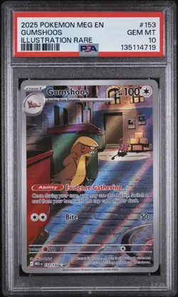2025 POKEMON MEGA EVOLUTION ILLUSTRATION RARE #153 GUMSHOOS PSA 10 - Image 1