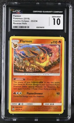 FLAREON Reverse Holo Pokemon Card Sun & Moon Cosmic Eclipse #25 CGC 10 GEM MINT - Image 1