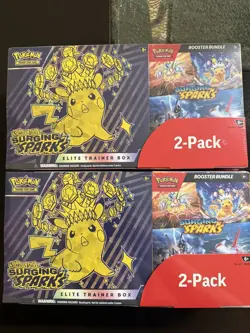 2 X Pokemon Surging Sparks ETB + Booster Bundle Costco 2 Pack Elite Trainer Box - Image 1