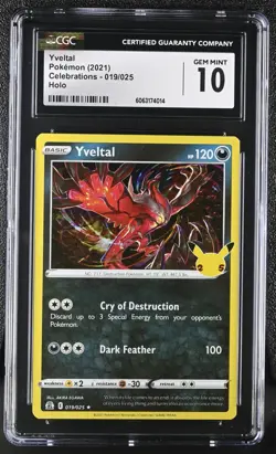 YVELTAL Holo Rare Pokemon Card Sword & Shield Celebrations #019 CGC 10 GEM MINT - Image 1