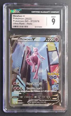 Pokemon Mewtwo V Ultra Rare Holo 2022 Pokemon GO 072/078 CGC Mint 9 - Image 1