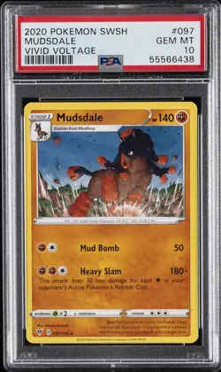 2020 POKEMON SWORD & SHIELD VIVID VOLTAGE #097 MUDSDALE PSA 10 - Image 1