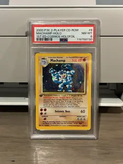 2000 POKEMON 2-PLAYER CD-ROM SET 1ST ED COSMOS FOIL MACHAMP-HOLO PSA 8 SWIRL - Image 1