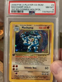 2000 POKEMON 2-PLAYER CD-ROM SET 1ST ED COSMOS FOIL MACHAMP-HOLO PSA 8 SWIRL - Image 3