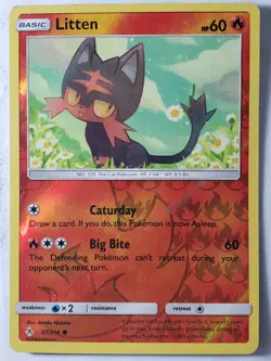 REVERSE HOLO Litten 27/214 PL / LP Unbroken Bonds Sun Moon Pokemon Card - Image 1