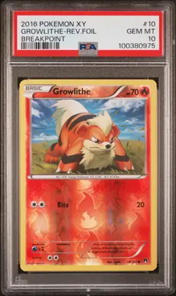 PSA 10 Gem Mint 2016 Pokemon XY Breakpoint Growlithe 10/122 Reverse Holo Pop 4 - Image 1