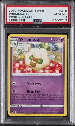 2020 POKEMON SWORD & SHIELD VIVID VOLTAGE #076 WHIMSICOTT PSA 10 - Image 1