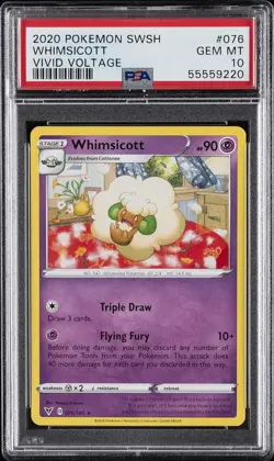 2020 POKEMON SWORD & SHIELD VIVID VOLTAGE #076 WHIMSICOTT PSA 10 - Image 1