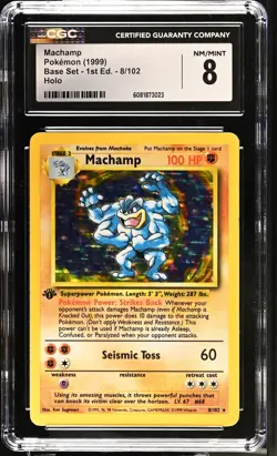 CGC 8 Machamp 1999 Base Set 1st Edition 8/102 Holo Pokemon Card - Image 1