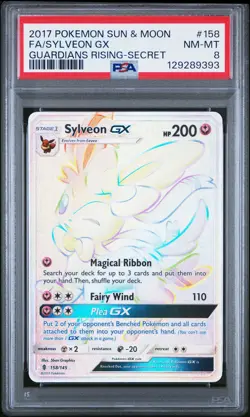 2017 POKEMON SUN & MOON GUARDIANS RISING SECRET #158 FULL ART/SYLVEON GX PSA 8 - Image 1