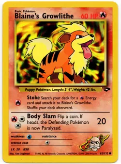 Pokemon - Gym Heroes Blaine's Growlithe 62/132 LP - Image 1