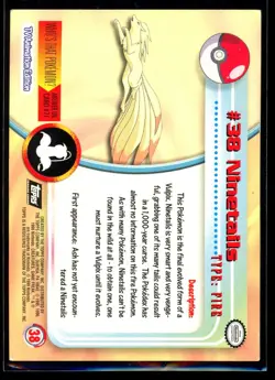 1998 Topps Black Logo Ninetails #38 Foil Holo Pokemon Card - Image 2