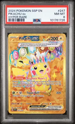 PSA 8 PIKACHU EX 247/191 HYPER RARE 2024 SURGING SPARKS POKEMON GOLD ENGLISH - Image 1