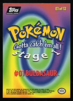 Bulbasaur 01 E1 of 12 Topps Pokemon Card Series 1 TV Animation Black Logo - Image 2