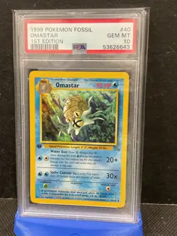 1999 Pokemon Fossil First Edition Omastar #40 PSA 10 GEM MINT Vintage Card WOTC - Image 1