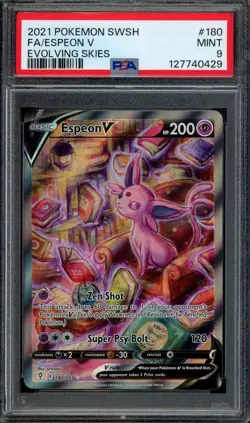 Pokemon Espeon V Full Art 2021 SWSH Evolving Skies #180 PSA 9 Mint - Image 1