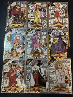 One Piece Set of 9 Ultra Rare Premium Foiled Collectible Anime Silver Cards - Image 1