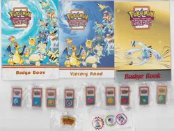 POKEMONT KANTO LEAGUE PIN SET 11 BADGES, 3 BADGE BOOKS, 3 STICKERS NEW 2000 - Image 1
