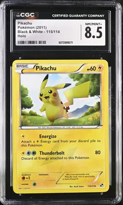 CGC 8.5 Pikachu 2011 Black & White 115/114 Holo Pokemon Card - Image 1