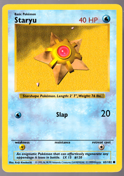 Staryu Shadowless 65/102 Base Set Pokemon TCG Card 1999 LP - Image 1