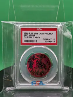 PSA 10 Arcanine Coin Guren Town Gym Promo 1999 Japanese Pokemon TCG C/G TM - Image 1
