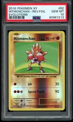 2016 Pokemon XY Evolutions Reverse Foil Holo Hitmonchan #62 Rare eBay 1/1 PSA 10 - Image 1