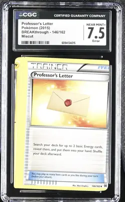 2015 Pokemon XY Breakthrough Base Professor’s Letter CGC 7.5 Error Miscut - Image 1