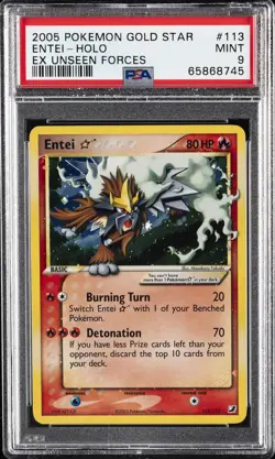 2005 POKEMON EX UNSEEN FORCES GOLD STAR #113 ENTEI-HOLO PSA 9 - Image 1