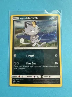 2017 POKEMON SUN & MOON ALOLAN MEOWTH SM43 COSMOS HOLO (BLACK STAR PROMO) - Image 1