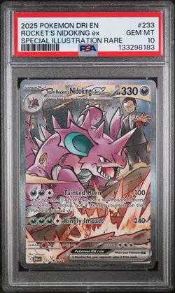 2025 POKEMON DRI EN-DESTINED RIVALS #233 TEAM ROCKET'S NIDOKING EX PSA 10 SIR - Image 1