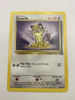 Vintage 1st Edition Meowth Jungle 56/64 Regular Common Pokemon TCG - Image 1