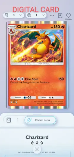 Pokemon Pocket Mobile Game Genetic Apex Set Charizard ???Rare Digital Trade Card - Image 1
