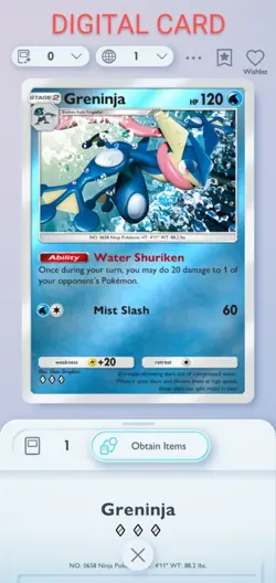 Greninja Pokemon Pocket Mobile Game Deluxe Pack Set ??? Rare Card For Trade - Image 1