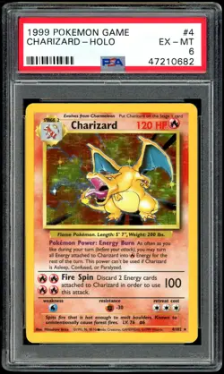 Pokemon Charizard Base Set Unlimited Holo Rare Card #4 - PSA 6 EX-MT - Image 1