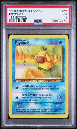 1999 POKEMON FOSSIL 1ST ED #53 PSYDUCK PSA 7 - Image 1