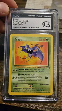 Pokemon TCG Zubat 1st Edition Fossil 57/62 Non-Holo CGC 9.5 MINT+ 1999 Card - Image 1